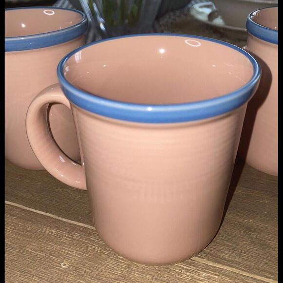 3 Rio Century Mugs Stoneware Pink Blue Rim Coffee Tea Cup Vintage Japan - Picture 3 of 12